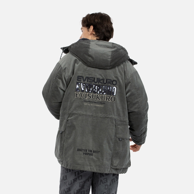 EVISU AW23  Embroidered Logo Quilted Camping Jacket Gray 2EAGNM3JK5107RXCQ 圖 4