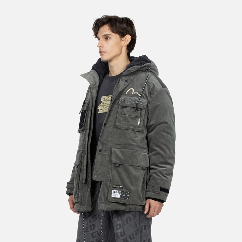 EVISU AW23  Embroidered Logo Quilted Camping Jacket Gray 2EAGNM3JK5107RXCQ 圖 5