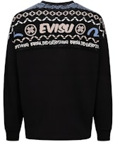 EVISU AW23 Fair Isle Knit Patchwork Oversized Sweatshirt Black 2EAHTM3SW1083FLCT EVISU AW23 Fair Isle Knit Patchwork Oversized Sweatshirt Black 2EAHTM3SW1083FLCT