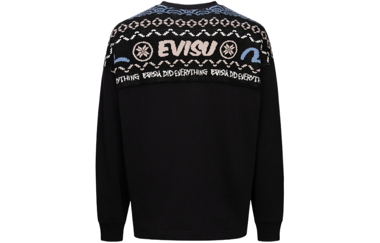 Order EVISU 秋冬23 黑色费尔岛拼接图案宽松针织卫衣 2EAHTM3SW1083FLCT