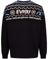 Order EVISU AW23 Fair Isle Knit Patchwork Oversized Sweatshirt Black 2EAHTM3SW1083FLCT