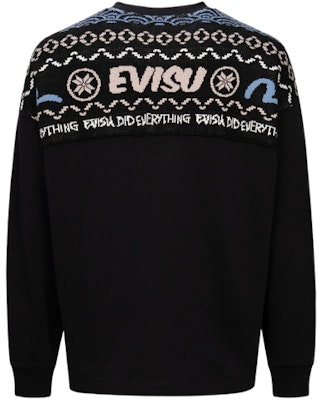 EVISU 秋冬23 黑色费尔岛拼接图案宽松针织卫衣 2EAHTM3SW1083FLCT Order EVISU 秋冬23 黑色费尔岛拼接图案宽松针织卫衣 2EAHTM3SW1083FLCT