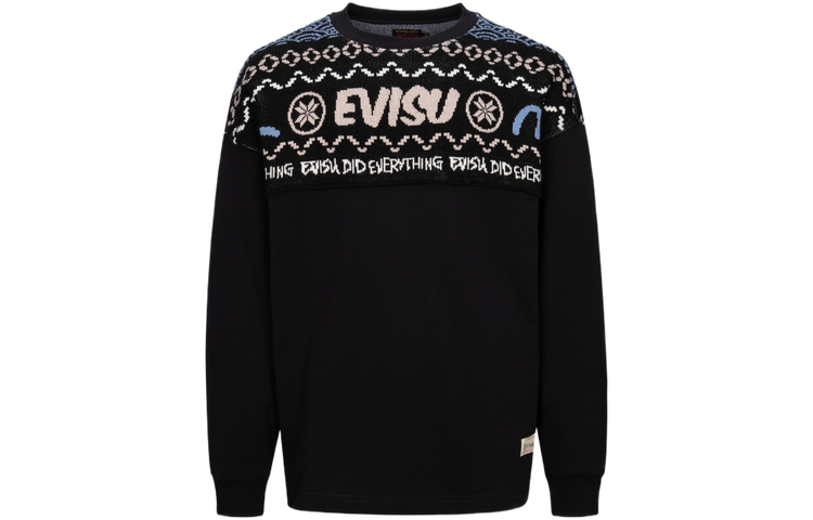 Lookbook EVISU 秋冬23 黑色费尔岛拼接图案宽松针织卫衣 2EAHTM3SW1083FLCT