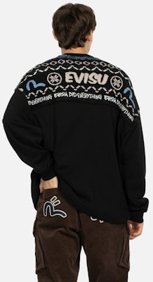 EVISU 秋冬23 黑色费尔岛拼接图案宽松针织卫衣 2EAHTM3SW1083FLCT Shop EVISU 秋冬23 黑色费尔岛拼接图案宽松针织卫衣 2EAHTM3SW1083FLCT