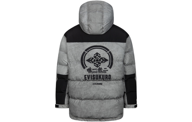 EVISU AW23  Grey Wide Puffer Jacket with Logo Embroidery & Floral Design 2EAGNM3NJ5096LFCT
