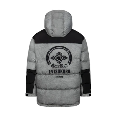 EVISU AW23 Grey Wide Puffer Jacket with Logo Embroidery & Floral Design 2EAGNM3NJ5096LFCT