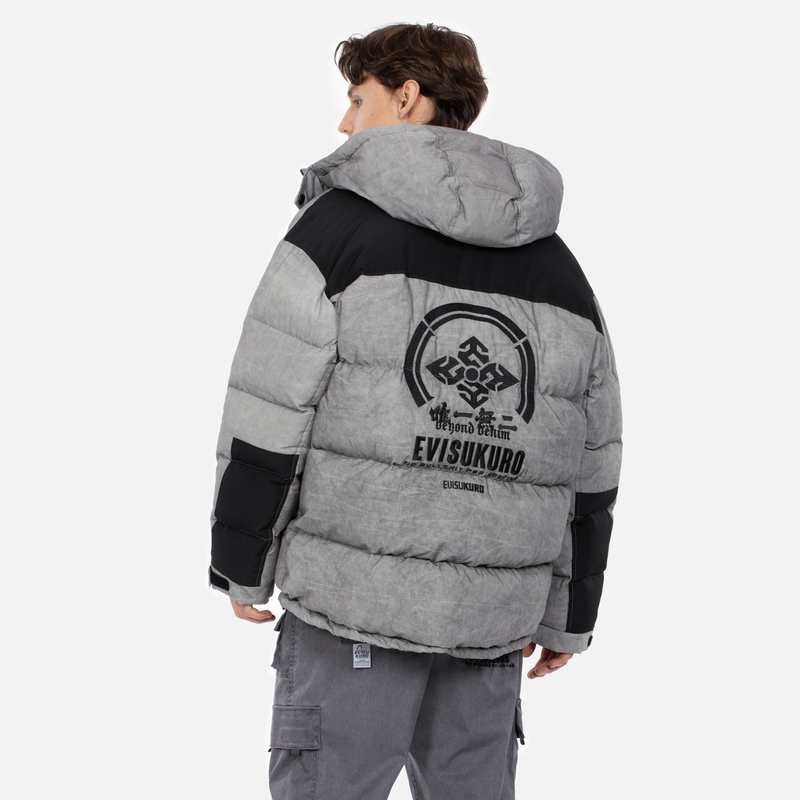 EVISU AW23  Grey Wide Puffer Jacket with Logo Embroidery & Floral Design 2EAGNM3NJ5096LFCT 圖 4