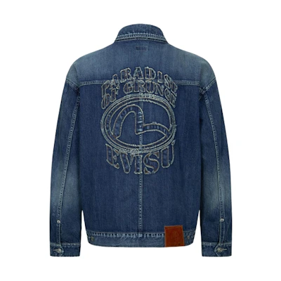 EVISU AW23 Loose-Fit Denim Jacket with Seagull Logo Denim Blue 2EAHTM3DJ8067LFCS
