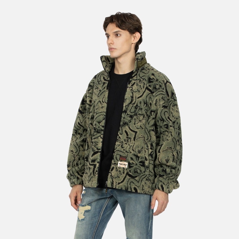 Shop EVISU AW23  Loose Fit Jacquard Zip Jacket with Seagulls & House Flower Print. 2EAHTM3JK8020LFSH
