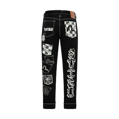 EVISU AW23 Multi-Pocket Slim Tapered Black Denim Jeans 2EAHTM3JE106017CT