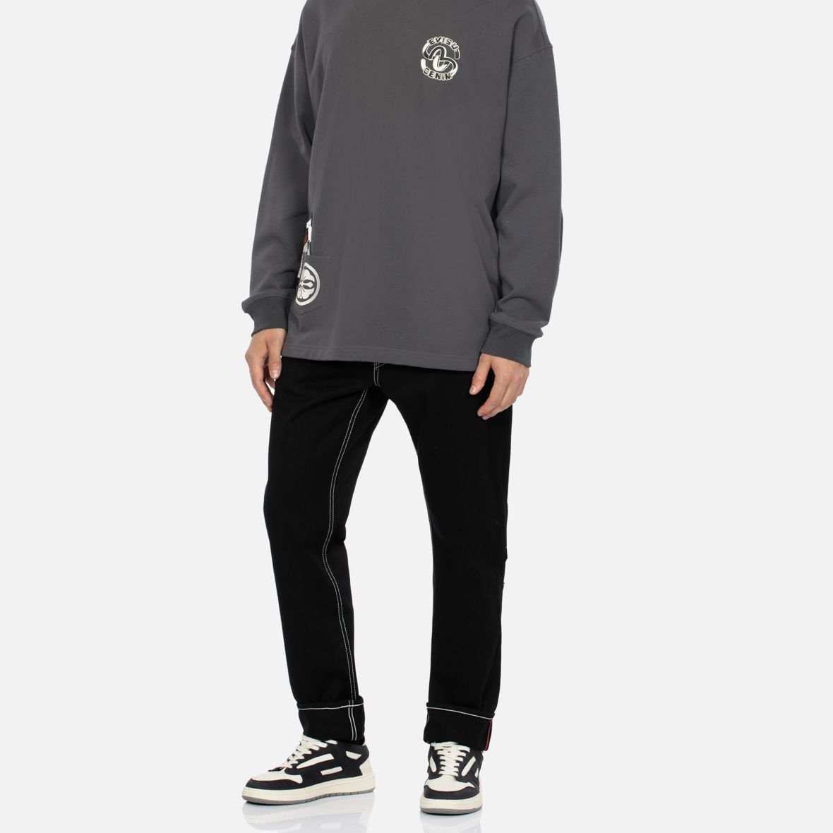 Sizing EVISU AW23 多口袋修身錐形黑色牛仔褲 2EAHTM3JE106017CT