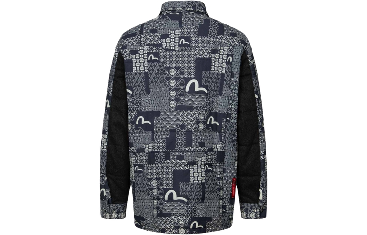 EVISU AW23  Navy Quilted Shirt Jacket with Seagull and Floral Print. 2EAHTM3SJ7021LFCQ 圖 3