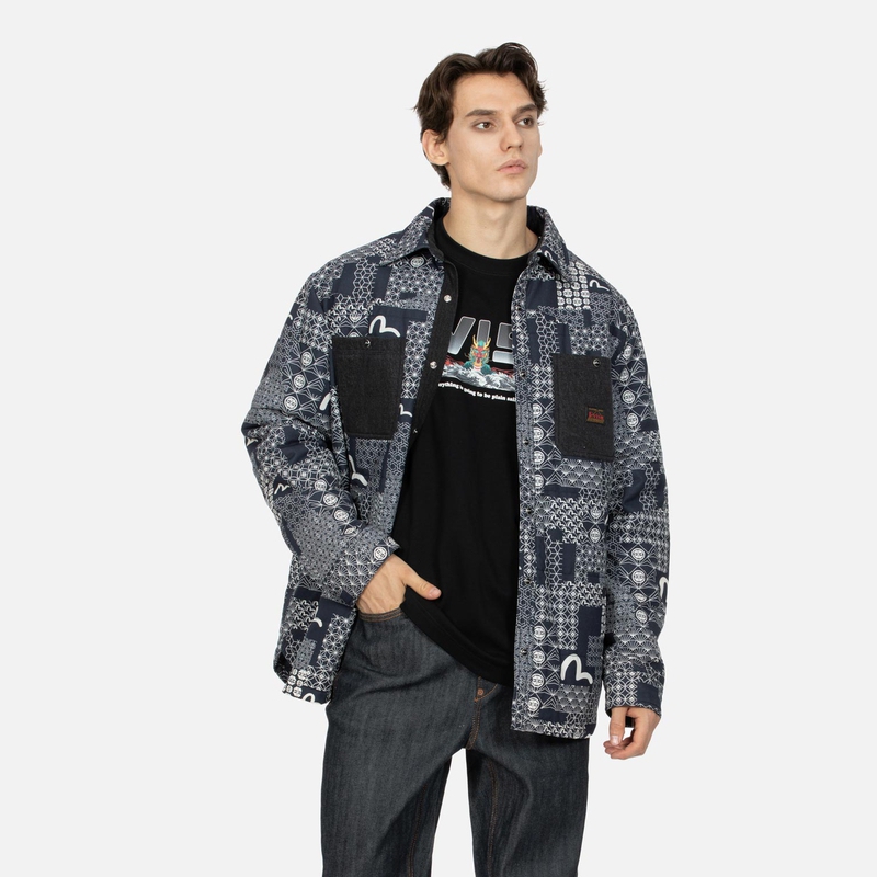 EVISU AW23  Navy Quilted Shirt Jacket with Seagull and Floral Print. 2EAHTM3SJ7021LFCQ 圖 4