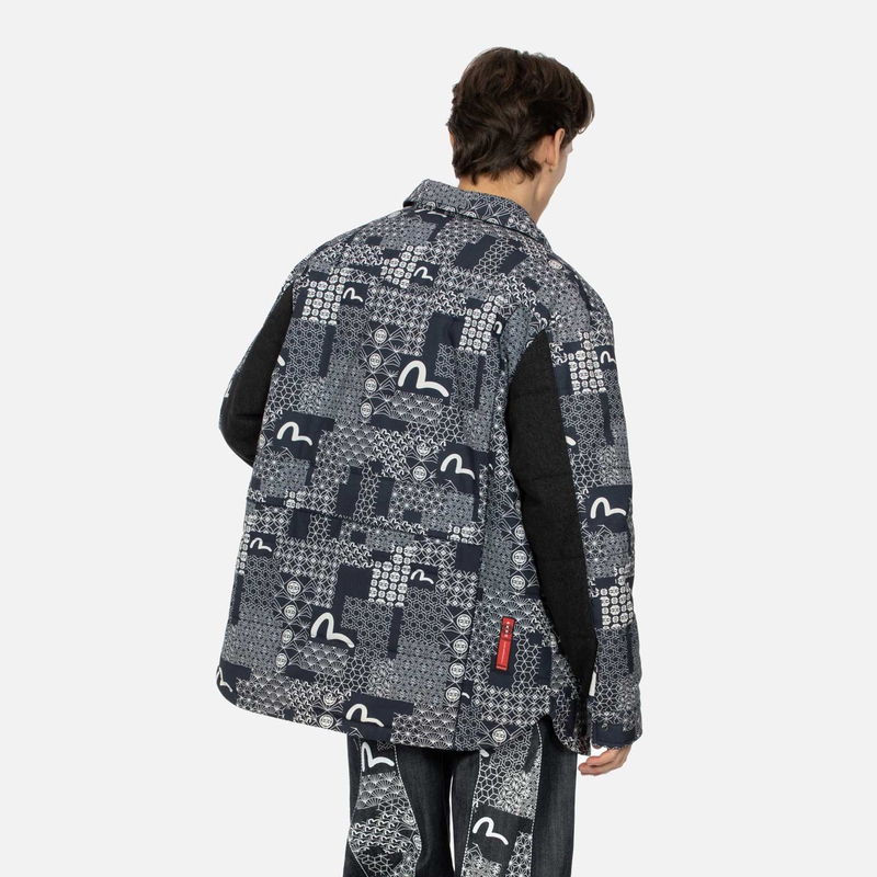 EVISU AW23  Navy Quilted Shirt Jacket with Seagull and Floral Print. 2EAHTM3SJ7021LFCQ 圖 5