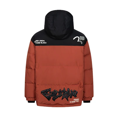 EVISU AW23 Oversized Colorblock Hooded Down Jacket - Orange 2EAGNM3NJ5200OSPL