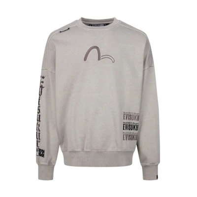EVISU AW23 Oversized Crewneck Sweatshirt with Multi-Logo Embroidery Beige. 2EAGNM3SW5150OSCT