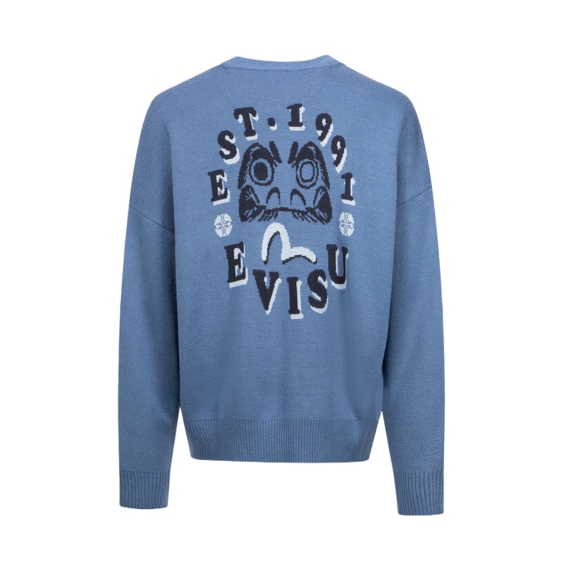 EVISU AW23  Oversized Knit Sweater with Seagull & Daruma Design. 2EAHTM3SR1074RXAW