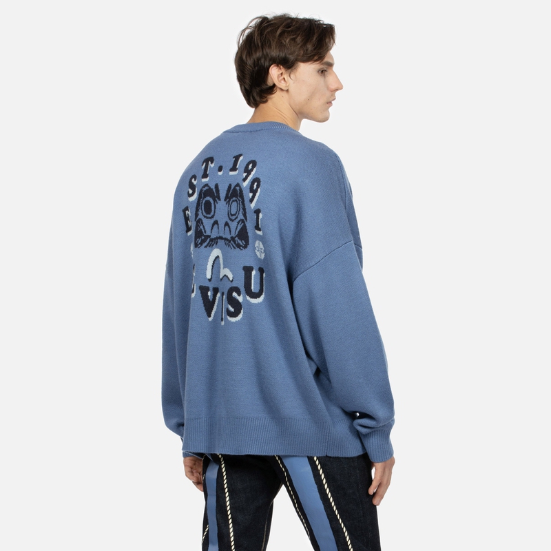 Shop EVISU 秋冬23海鸥达摩图案宽松针织毛衣. 2EAHTM3SR1074RXAW