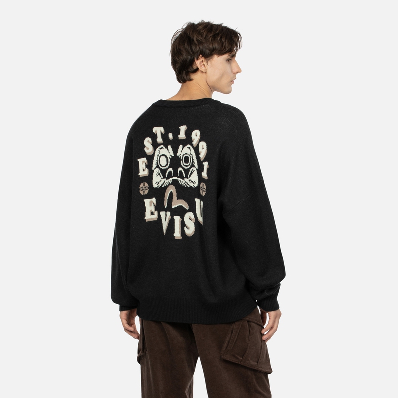 Cheap EVISU 秋冬23海鸥达摩图案宽松针织毛衣. 2EAHTM3SR1074RXAW