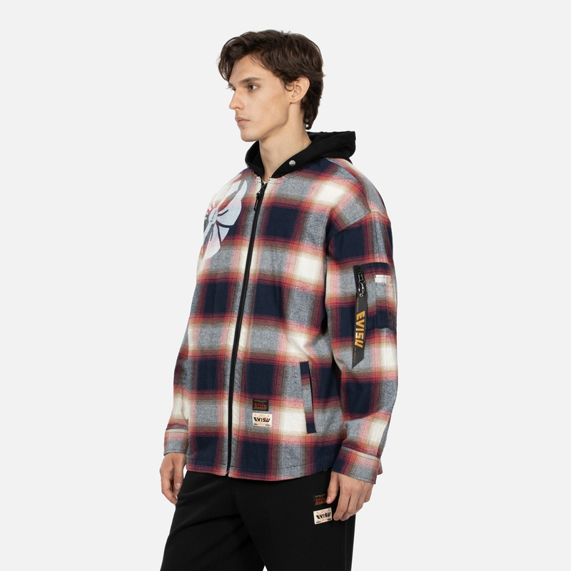 EVISU AW23  Plaid Floral Print Casual Shirt Jacket. 2EAHTM3SL8018LFCT 圖 4