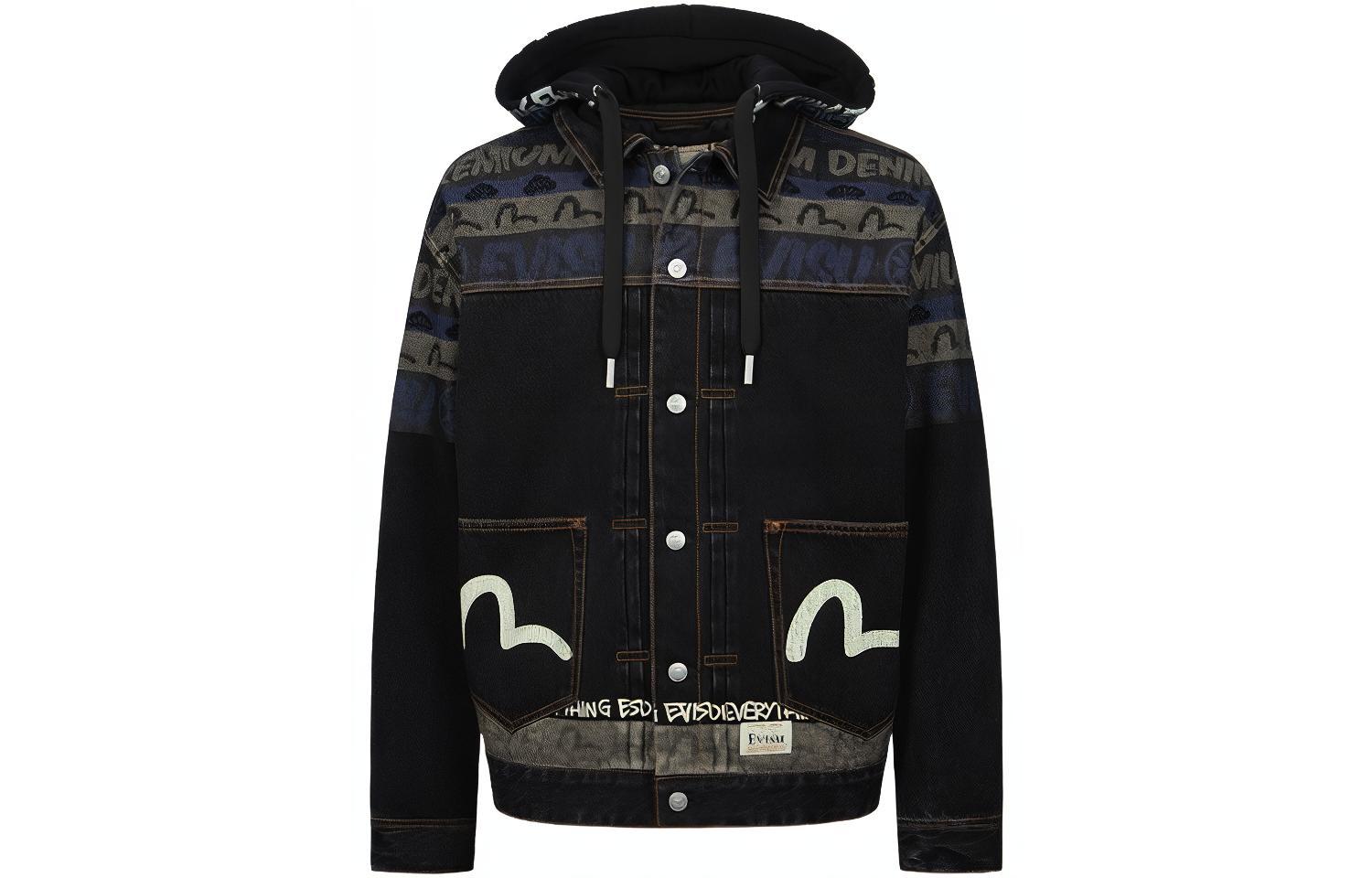 EVISU AW23  Seagull Print Denim Jacket Black Denim Outerwear 2EAHTM3DJ1008LFCQ