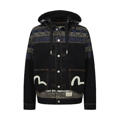 EVISU AW23 Seagull Print Denim Jacket Black Denim Outerwear 2EAHTM3DJ1008LFCQ
