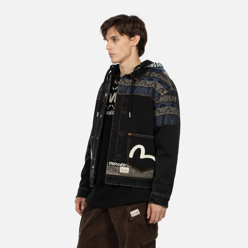 EVISU AW23  Seagull Print Denim Jacket Black Denim Outerwear 2EAHTM3DJ1008LFCQ 圖 4