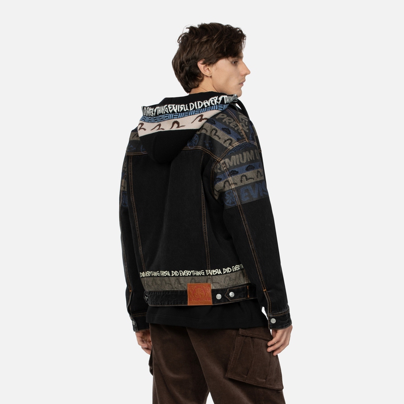 EVISU AW23  Seagull Print Denim Jacket Black Denim Outerwear 2EAHTM3DJ1008LFCQ 圖 5