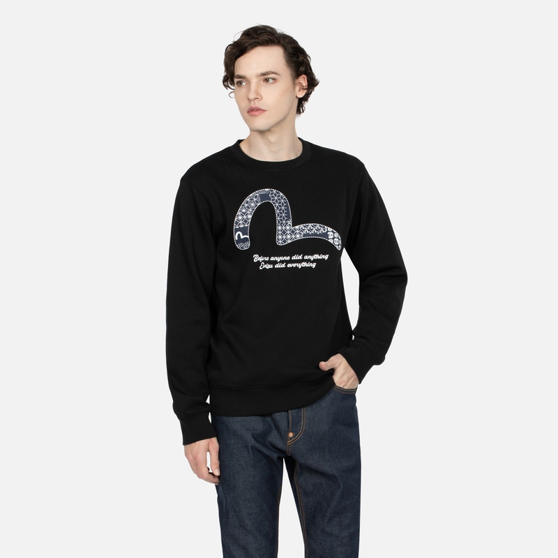 Shop EVISU AW23 スウェットシャツ 小カモメプリント ヒップホップ 長袖 クルーネック 2EAHTM3SW7065XXCN