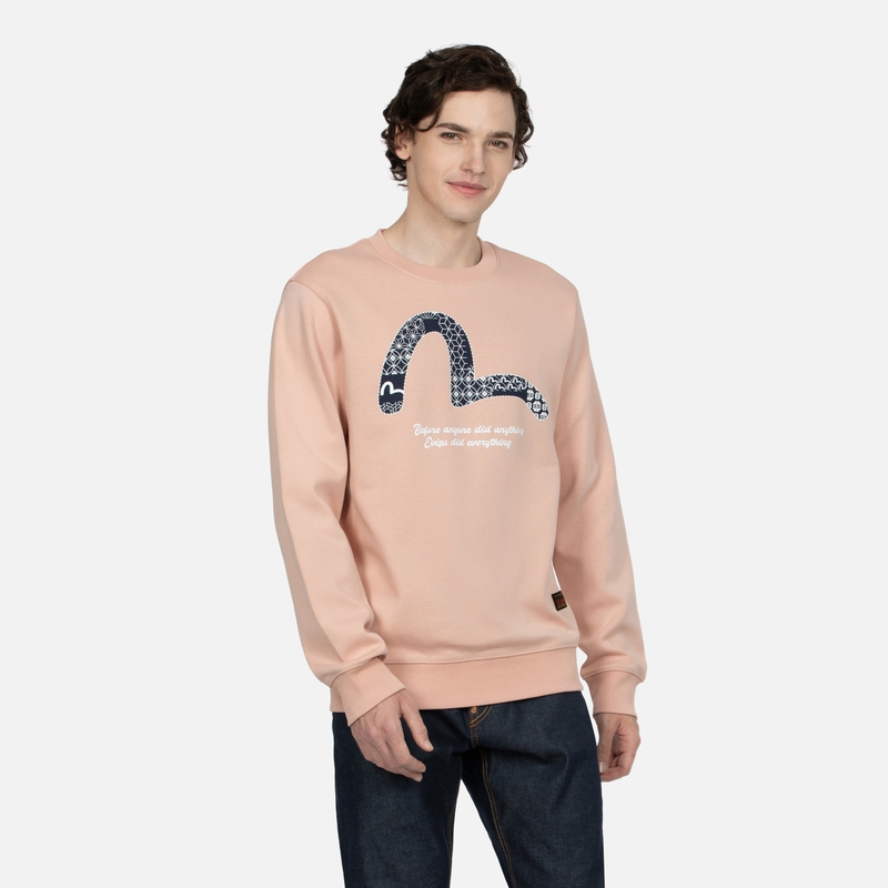 Cheap EVISU AW23 スウェットシャツ 小カモメプリント ヒップホップ 長袖 クルーネック 2EAHTM3SW7065XXCN