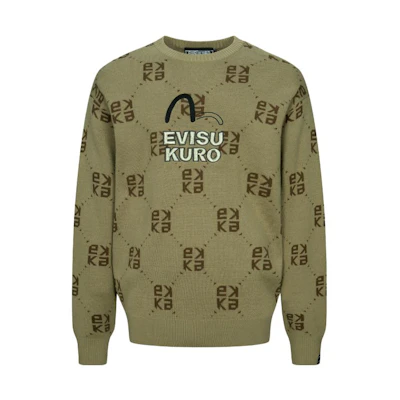 EVISU AW23 Wide Fit Knit Sweater with Logo Embroidery Beige. 2EAGNM3SR5168LFAW