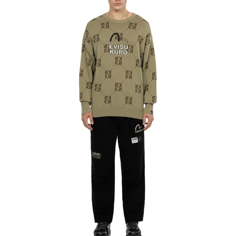 Sizing EVISU AW23 Suéter Beige Ancho de Punto con Logo Bordado. 2EAGNM3SR5168LFAW