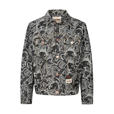 EVISU AW23 All-Over Buddha Seagull Denim Jacket Black 2EAHTM3DJ8068RXCT