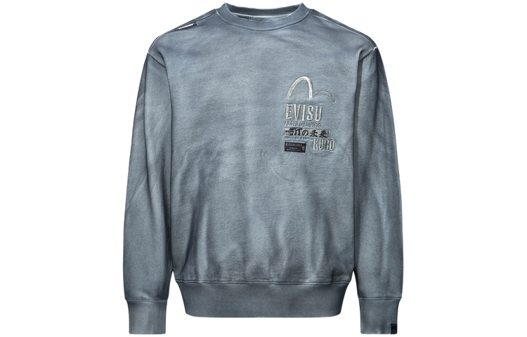 EVISU AW23 All-Over Embroidered Oversized Washed Sweatshirt Grey () 2EAGNM3SW5148RXCT