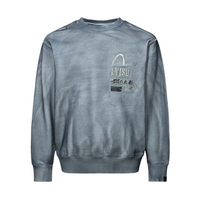 EVISU AW23 All-Over Embroidered Oversized Washed Sweatshirt Grey () 2EAGNM3SW5148RXCT