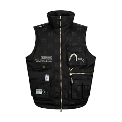EVISU AW23 All-Over Logo Jacquard Oversized Down Vest Black - Fashion 2EAGNM3NV5104OSPL
