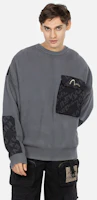 Shop EVISU AW23 All-Over Logo Print Knit Sweatshirt Deep Gray Fashion 2EAGNM3SR5166OSCT
