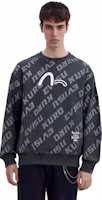 Shop EVISU AW23 All-Over Logo Print Oversized Sweatshirt Dark Grey 2EAGNM3SW5158RXFL