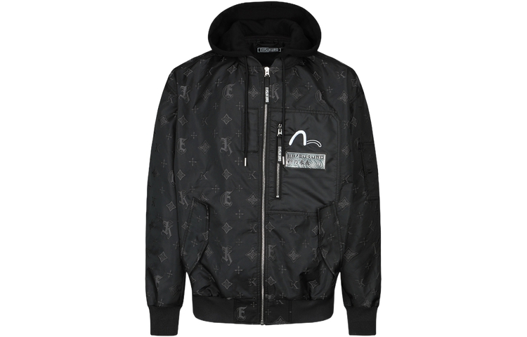 EVISU AW23 All-Over Pattern Jacquard Bomber Jacket Black 2EAGNM3JK5196LFPN