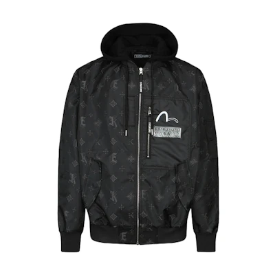 EVISU AW23 All-Over Pattern Jacquard Bomber Jacket Black 2EAGNM3JK5196LFPN