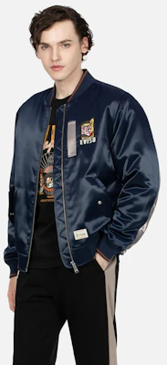 EVISU AW23 Black Blue Daruma Embroidered Satin Straight-Fit Jacket 2EAHTM3JK1018XXPQ Purchase EVISU AW23 Black Blue Daruma Embroidered Satin Straight-Fit Jacket 2EAHTM3JK1018XXPQ