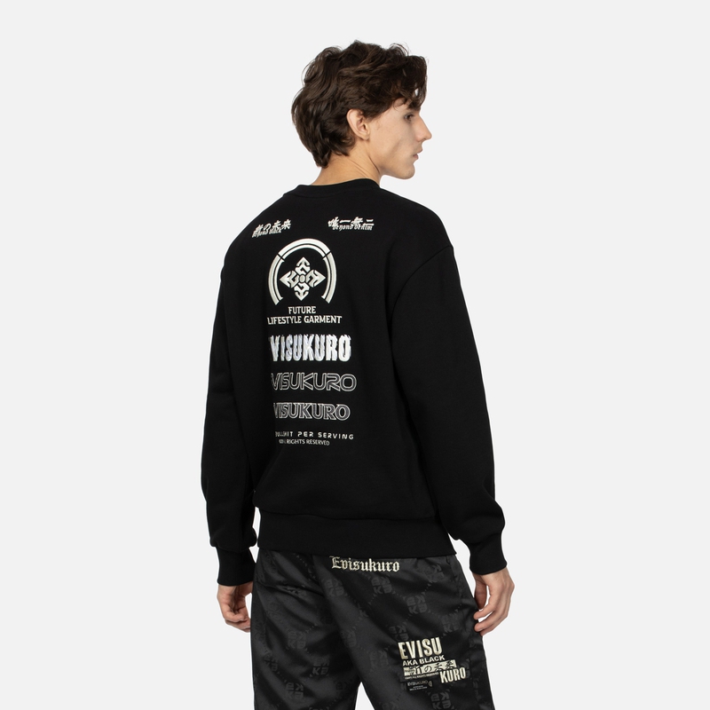 Shop Sudadera Negra EVISU AW23 con Estampado de Letras Multielemento. 2EAGNM3SW5163RXFL