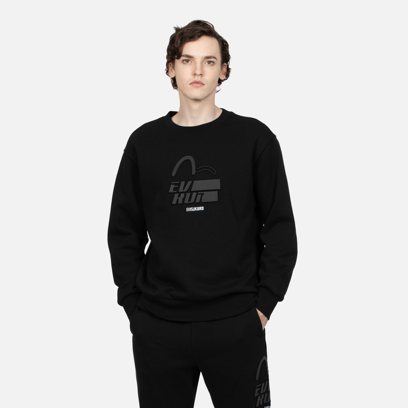 Shop Sudadera Negra EVISU AW23 Logo Gaviota Regular Fit para Hombre. 2EAGNM3SW5051XXFL