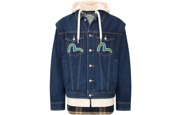 Evisu AW23 Blue Denim Jacket with Daruma Leather Patch for Men 2EAHTM3DJ1932LFCT 圖 2