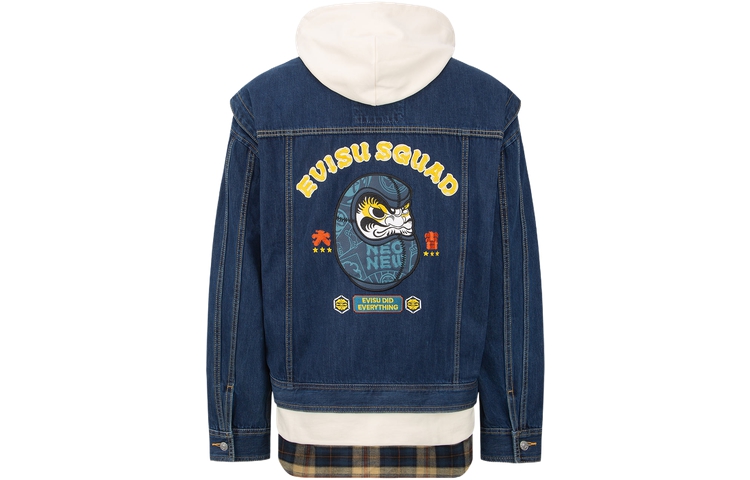 Evisu AW23 Blue Denim Jacket with Daruma Leather Patch for Men 2EAHTM3DJ1932LFCT 圖 3