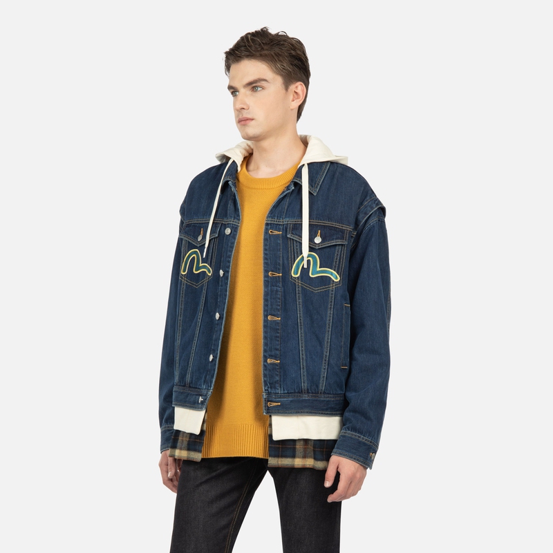 Evisu AW23 Blue Denim Jacket with Daruma Leather Patch for Men 2EAHTM3DJ1932LFCT 圖 4