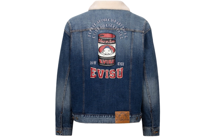 EVISU AW23 Buddha Head & Oil Can Print Loose Denim Jacket  Denim Blue 2EAHTM3DJ8069LFSQ