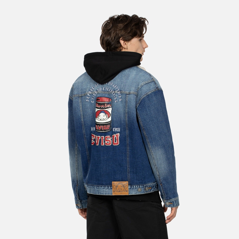 EVISU AW23 Buddha Head & Oil Can Print Loose Denim Jacket  Denim Blue 2EAHTM3DJ8069LFSQ 圖 4