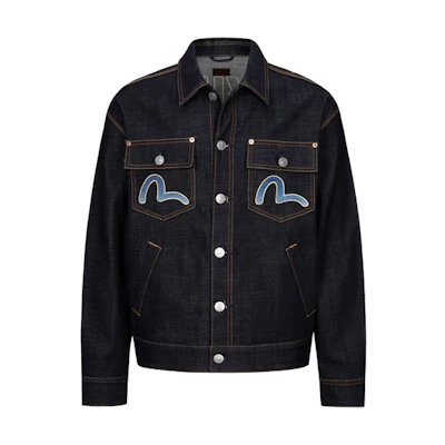 EVISU AW23 Cloud & Kamon Print Big M Loose Denim Jacket - Denim Blue 2EAHTM3DJ7007LFCS