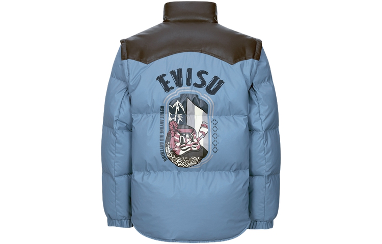 EVISU AW23 Dark Blue Convertible Sleeve Puffer Jacket for Men 2EAHTM3NJ1034XXNY